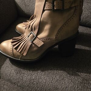 Free People Tan Fringed Heeled Boots